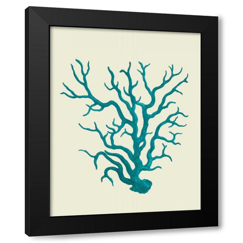 Corals Turquoise On Cream a Black Modern Wood Framed Art Print with Double Matting by Fab Funky
