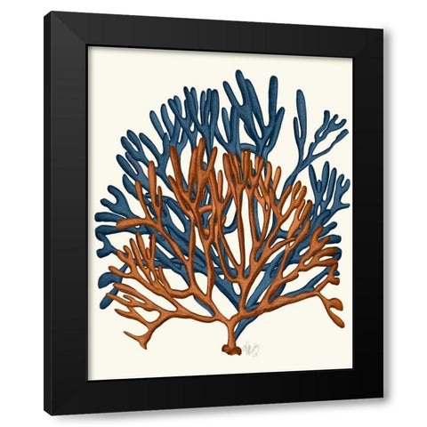 Blue and Orange Corals a Black Modern Wood Framed Art Print by Fab Funky