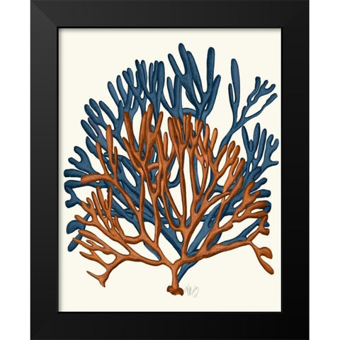 Blue and Orange Corals a Black Modern Wood Framed Art Print by Fab Funky