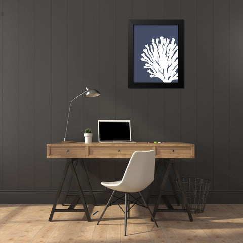 Corals White on Indigo Blue D Black Modern Wood Framed Art Print by Fab Funky