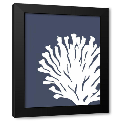 Corals White on Indigo Blue D Black Modern Wood Framed Art Print by Fab Funky