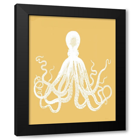 Octopus 1 White On Mustard Black Modern Wood Framed Art Print by Fab Funky