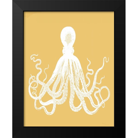 Octopus 1 White On Mustard Black Modern Wood Framed Art Print by Fab Funky