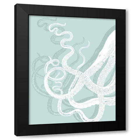 Octopus Tentacles White on Seafoam Black Modern Wood Framed Art Print with Double Matting by Fab Funky