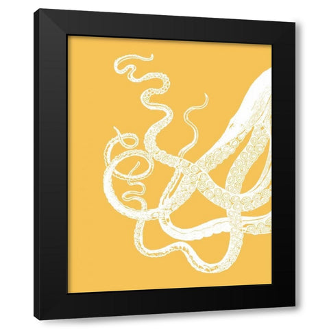 Octopus Tentacles White On Mustard Black Modern Wood Framed Art Print by Fab Funky