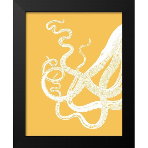 Octopus Tentacles White On Mustard Black Modern Wood Framed Art Print by Fab Funky