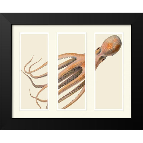 Octopus on 3 panels Black Modern Wood Framed Art Print by Fab Funky