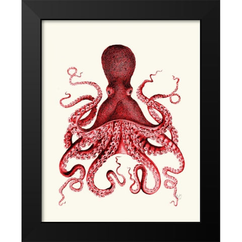 Red Octopus 3 Black Modern Wood Framed Art Print by Fab Funky