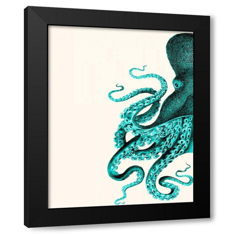 Octopus Green and Cream a Black Modern Wood Framed Art Print by Fab Funky
