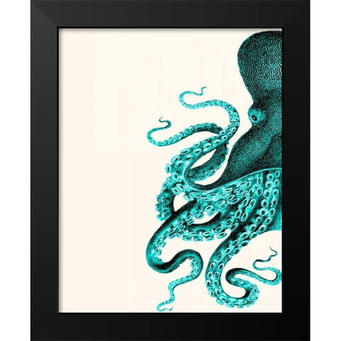 Octopus Green and Cream a Black Modern Wood Framed Art Print by Fab Funky