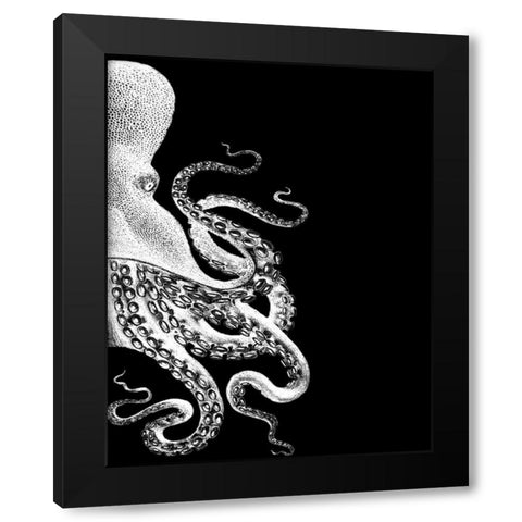 Octopus Black and White b Black Modern Wood Framed Art Print with Double Matting by Fab Funky