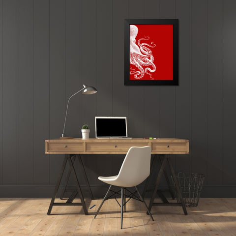 Octopus Red and White b Black Modern Wood Framed Art Print by Fab Funky