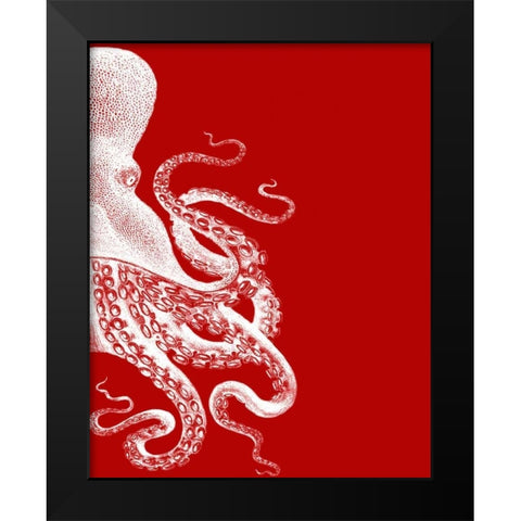Octopus Red and White b Black Modern Wood Framed Art Print by Fab Funky