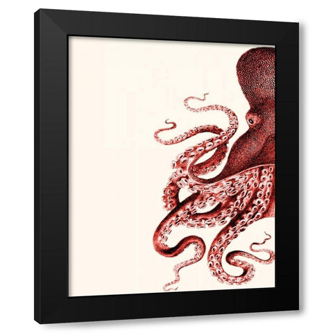 Octopus Coral and Cream a Black Modern Wood Framed Art Print with Double Matting by Fab Funky