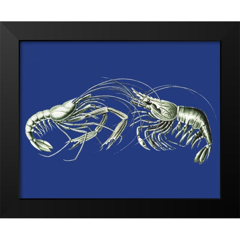 Shrimps On Blue Black Modern Wood Framed Art Print by Fab Funky