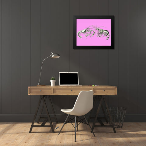 Shrimps On Pink Black Modern Wood Framed Art Print by Fab Funky