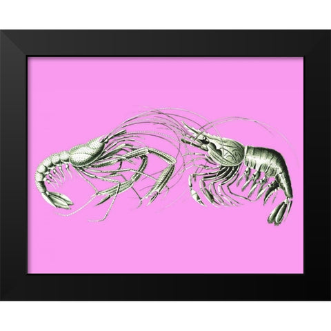 Shrimps On Pink Black Modern Wood Framed Art Print by Fab Funky