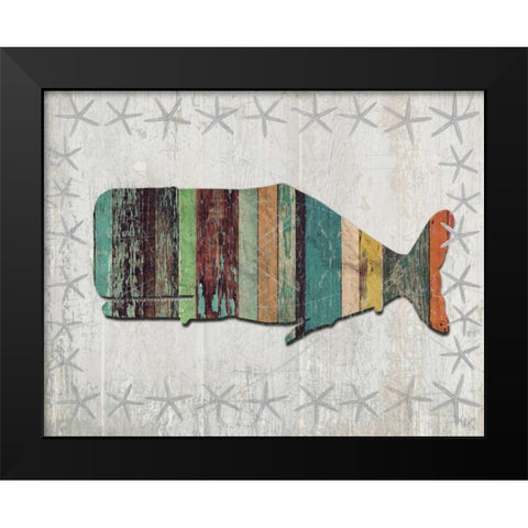 Distressed Wood Style Whale 1 Black Modern Wood Framed Art Print by Fab Funky