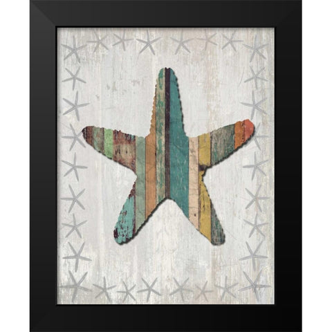 Distressed Wood Style Starfish 1 Black Modern Wood Framed Art Print by Fab Funky