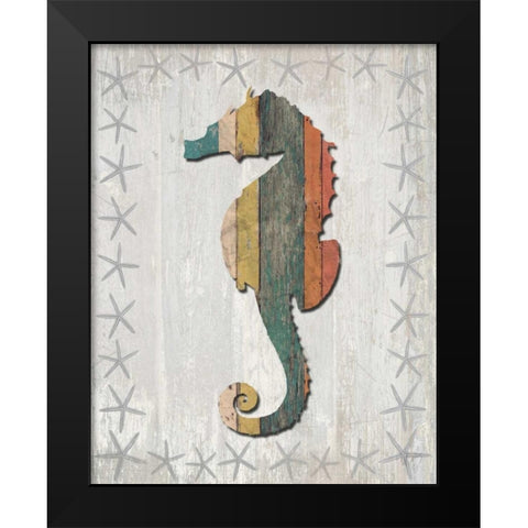 Distressed Wood Style Seahorse 1 Black Modern Wood Framed Art Print by Fab Funky
