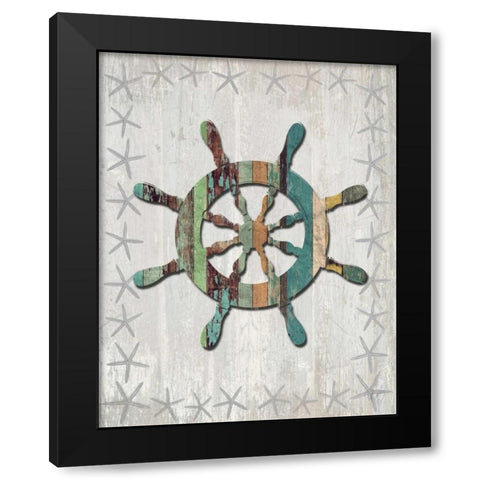 Distressed Wood Style Ships Wheel 1 Black Modern Wood Framed Art Print by Fab Funky