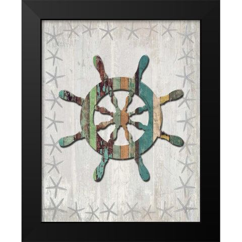 Distressed Wood Style Ships Wheel 1 Black Modern Wood Framed Art Print by Fab Funky