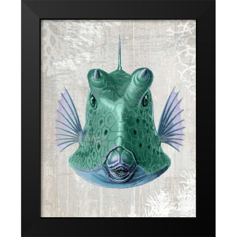 Cowfish Black Modern Wood Framed Art Print by Fab Funky