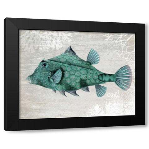 Turquoise Turret Fish Black Modern Wood Framed Art Print by Fab Funky