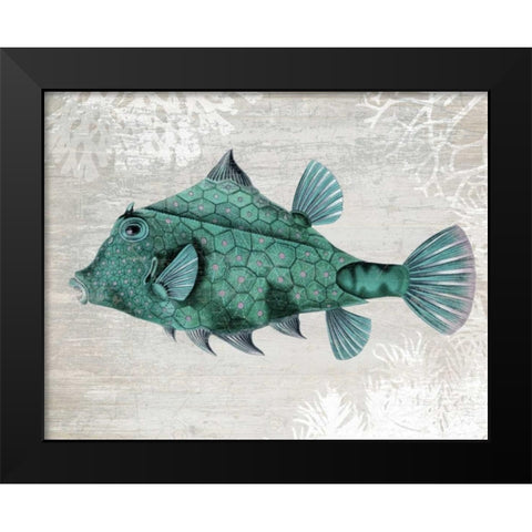 Turquoise Turret Fish Black Modern Wood Framed Art Print by Fab Funky