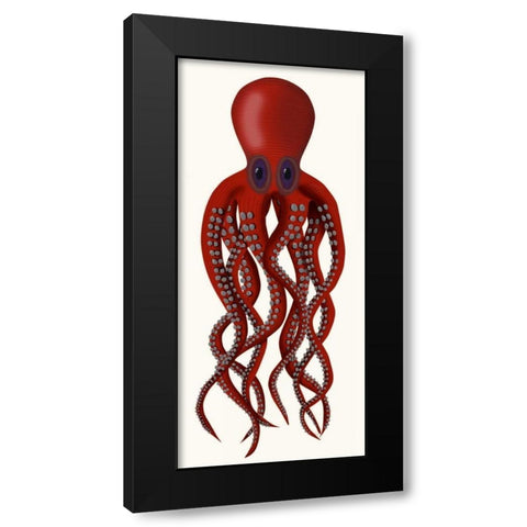 Giant Octopus Red Black Modern Wood Framed Art Print with Double Matting by Fab Funky