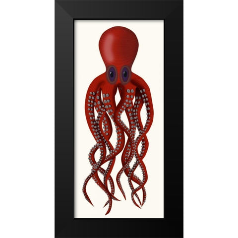 Giant Octopus Red Black Modern Wood Framed Art Print by Fab Funky