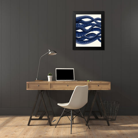 Giant Octopus Blue Triptych b Black Modern Wood Framed Art Print by Fab Funky