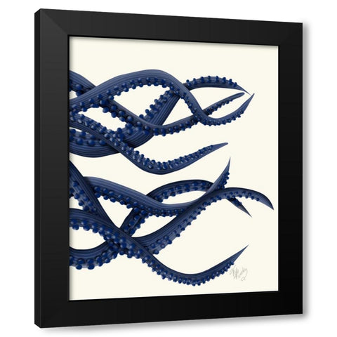 Giant Octopus Blue Triptych c Black Modern Wood Framed Art Print by Fab Funky