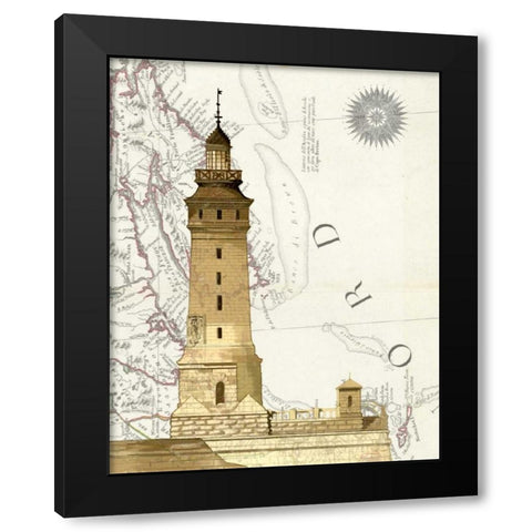 Lighthouse On Rock Black Modern Wood Framed Art Print with Double Matting by Fab Funky