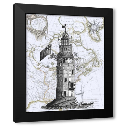 Winstanley Eddystone Lighthouse Black Modern Wood Framed Art Print by Fab Funky