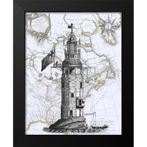 Winstanley Eddystone Lighthouse Black Modern Wood Framed Art Print by Fab Funky