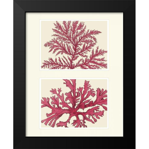 Pink Seaweed print on 2 Panels Black Modern Wood Framed Art Print by Fab Funky
