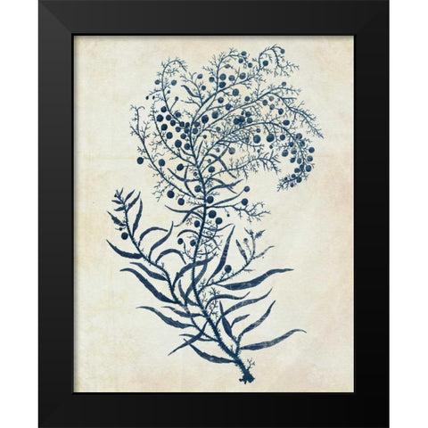 Indigo Blue Seaweed 3 c Black Modern Wood Framed Art Print by Fab Funky