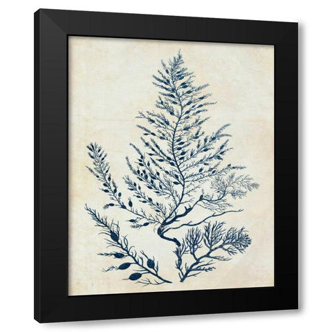 Indigo Blue Seaweed 3 d Black Modern Wood Framed Art Print by Fab Funky