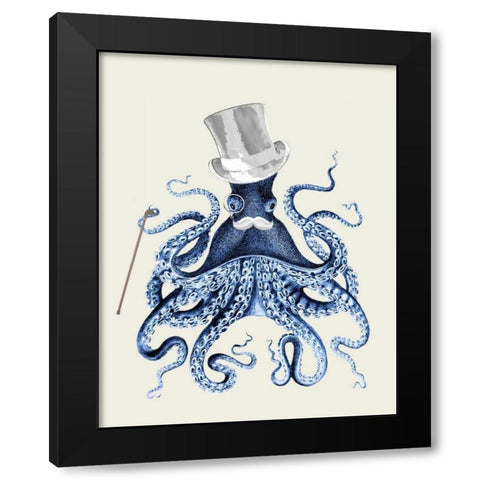 Blue Octopus on Cream b Black Modern Wood Framed Art Print with Double Matting by Fab Funky