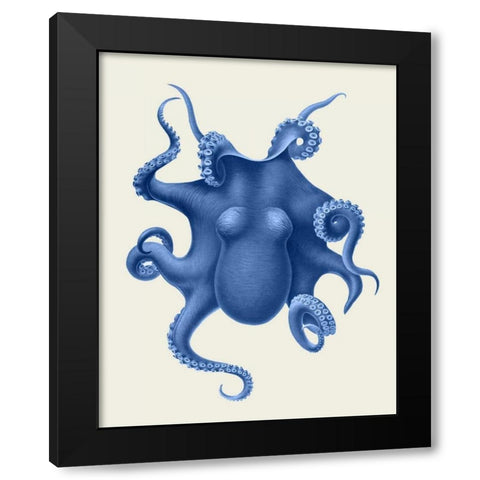 Blue Octopus on Cream d Black Modern Wood Framed Art Print by Fab Funky