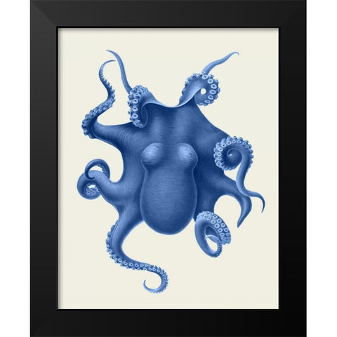 Blue Octopus on Cream d Black Modern Wood Framed Art Print by Fab Funky