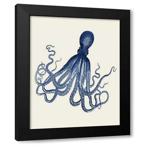 Blue Octopus on Cream e Black Modern Wood Framed Art Print with Double Matting by Fab Funky