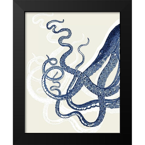 Octopus Print Blue on Cream a Black Modern Wood Framed Art Print by Fab Funky