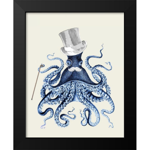 Octopus Print Blue on Cream b Black Modern Wood Framed Art Print by Fab Funky