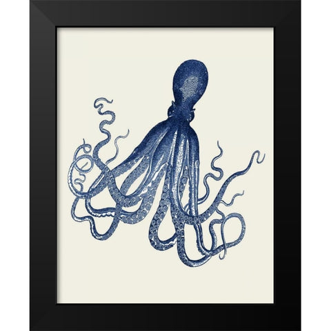 Octopus Print Blue on Cream c Black Modern Wood Framed Art Print by Fab Funky