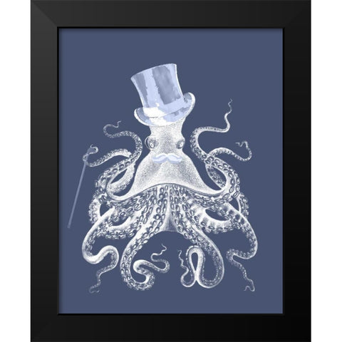 White Octopus on Indigo Blue b Black Modern Wood Framed Art Print by Fab Funky