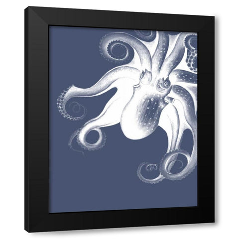 White Octopus on Indigo Blue f Black Modern Wood Framed Art Print with Double Matting by Fab Funky