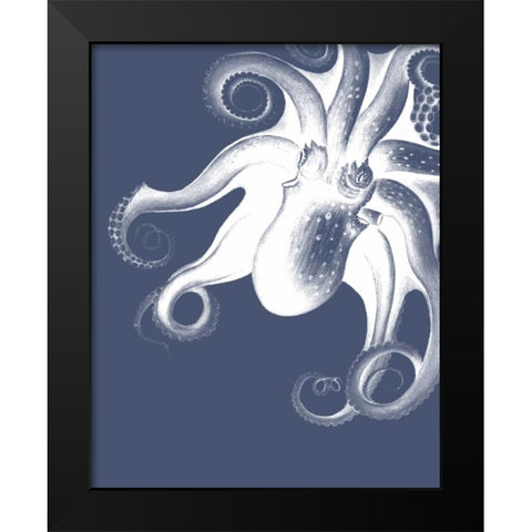 White Octopus on Indigo Blue f Black Modern Wood Framed Art Print by Fab Funky