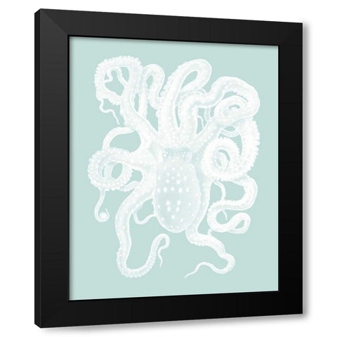 White Octopus on Seafoam a Black Modern Wood Framed Art Print by Fab Funky
